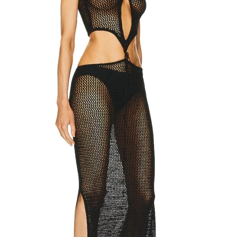 Aya Muse Boletu Open-Knit Cut-Out Halterneck Dress Black Size Large NWT - Picture 2 of 10